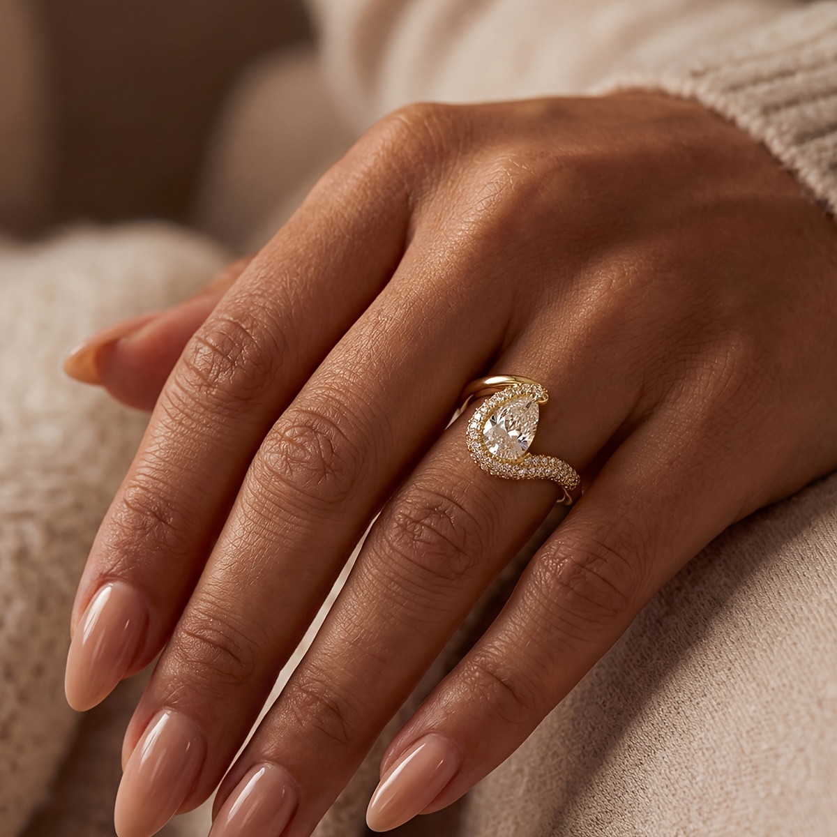 Women's Shimmering Teardrop Wedding Ring, Versatile Design